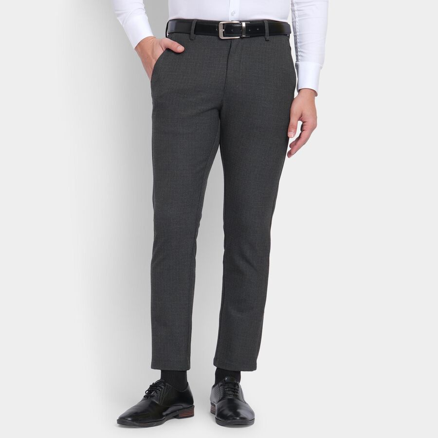 Men's Slim Fit Casual Trousers , गहरा ग्रे, large image number null