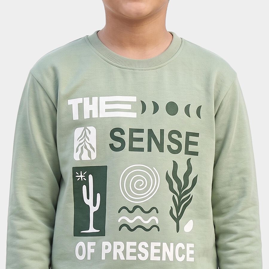 Boys' Mint Green Crew Neck Graphic Print Sweatshirt, Light Green, large