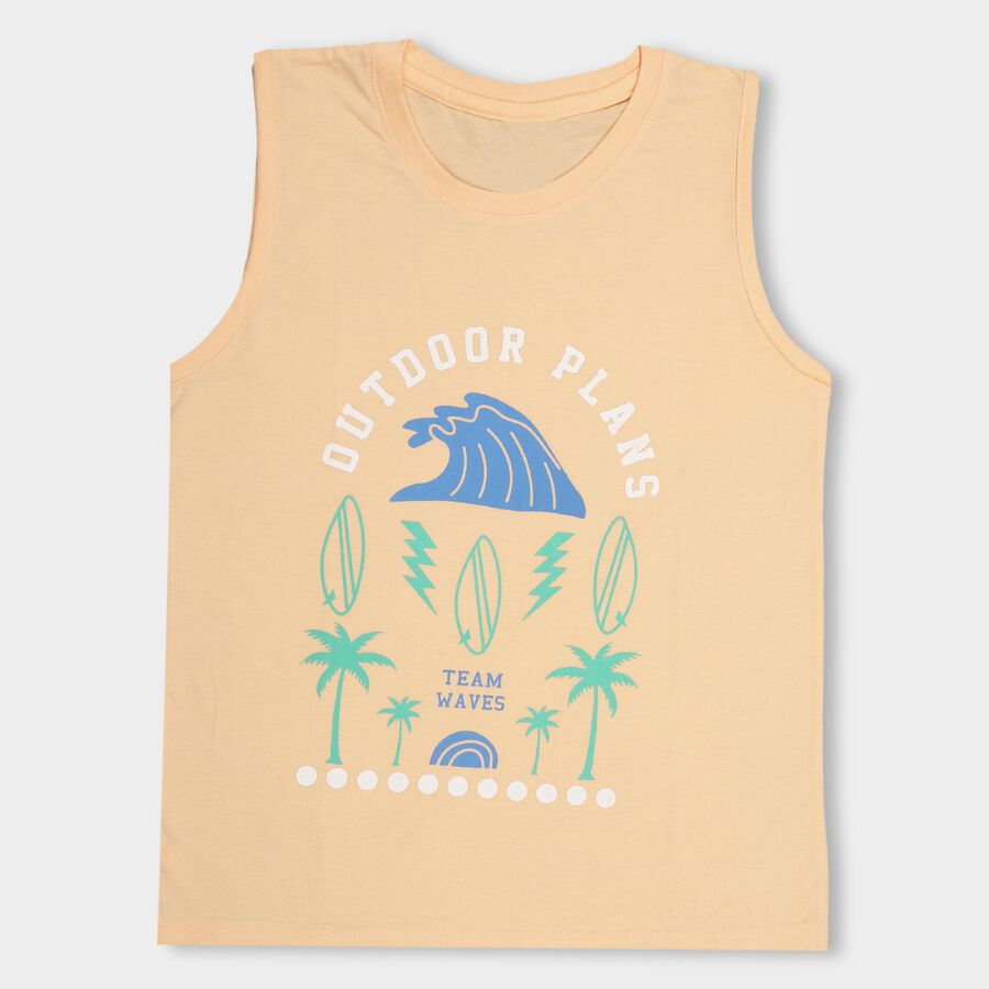 Boys' Light Peach Round Neck Sleeveless T-Shirt, Peach, large