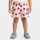Girls Pink Regular Fit Heart Print Shorts, हल्का गुलाबी, small