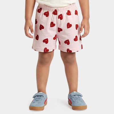 Girls Pink Regular Fit Heart Print Shorts