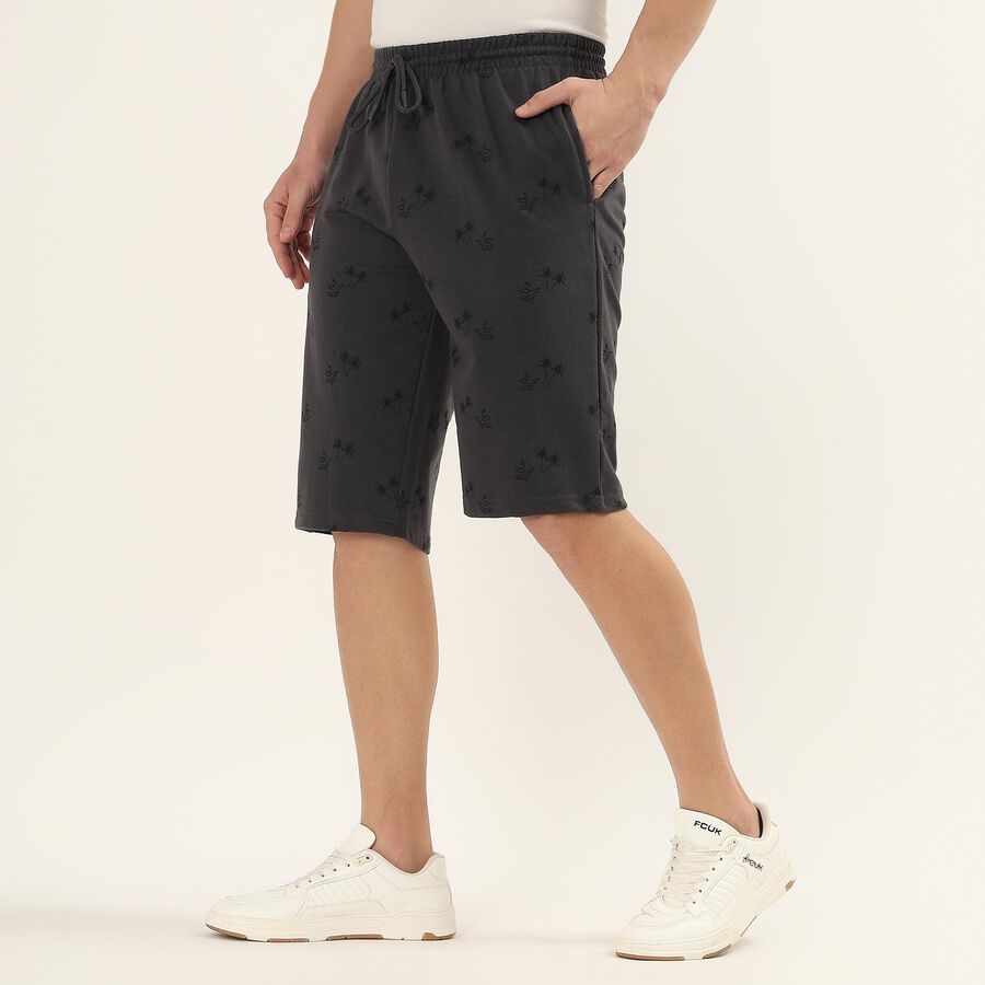 Men's Grey Regular Fit Tropical Print Jamaican Shorts, Dark Grey, large
