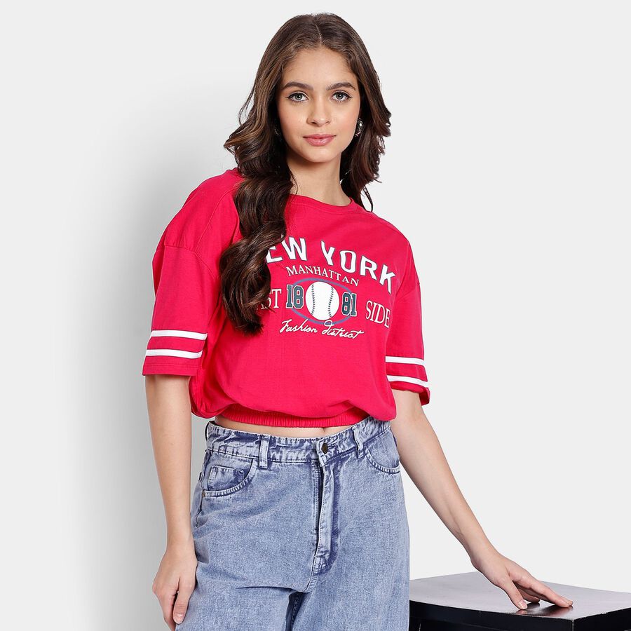 Ladies' 100% Cotton Crop  Top, गुलाबी, large image number null
