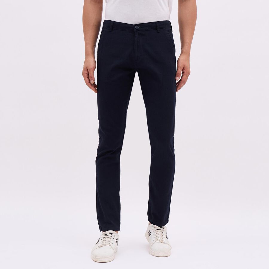 Men's 100% Cotton Slim Fit Casual Trousers, Navy Blue, large image number null