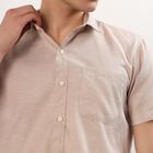 Men's Light Beige Half Sleeve Spread Collar Casual Shirt, Brown, small image number null