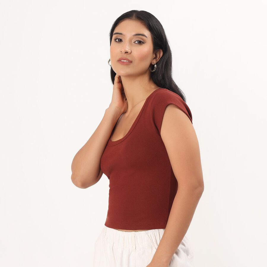 Women's Rust Round Neck Casual T-Shirt, Rust, large