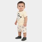Infants' Beige 100% Cotton Round Neck Zebra Printed Baba Suit, Beige, small