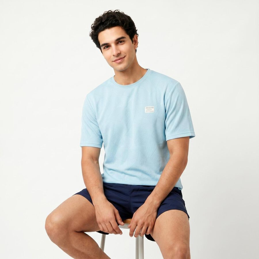 Men's Aqua Round Neck Regular Drifit T-Shirt, एक्वा, large