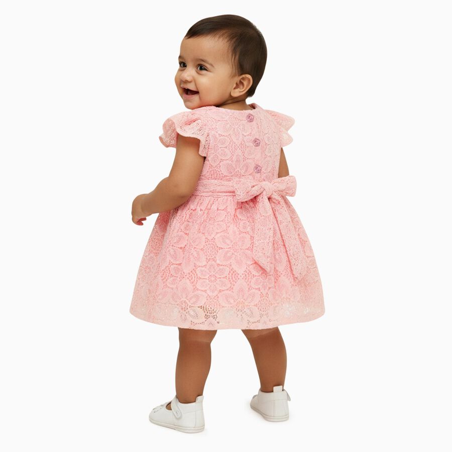 Infants' Soft Pink Floral Lace Party Frock, Light Pink, large