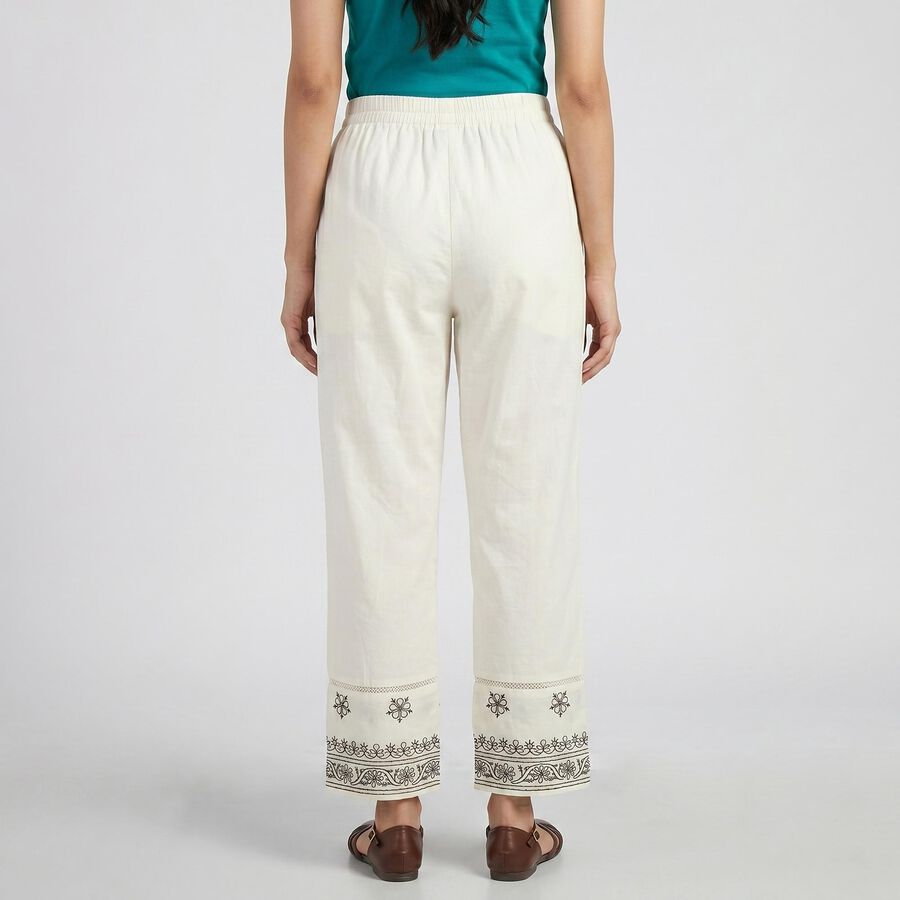 Women's White Wide-Leg Solid Palazzos, ऑफ व्हाइट, large