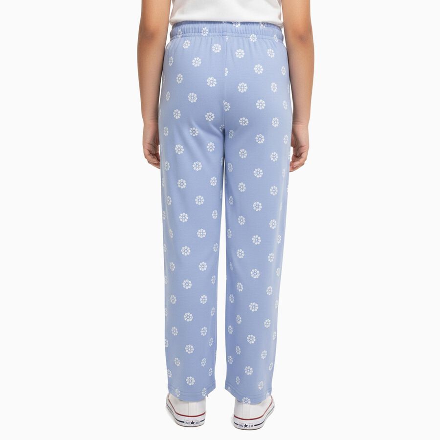 Girls' Light Blue Floral Printed Cotton Blend Pyjama, Light Blue, large image number null