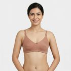 Women's Brown Cotton Blend Wireless Full Coverage Bra, भूरा, small