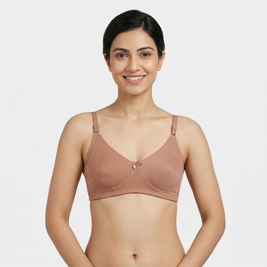 Women's Brown Cotton Blend Wireless Full Coverage Bra, भूरा, large