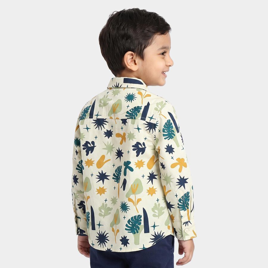 Boys Cream Cotton Long Sleeve Collar Shirt, ऑफ व्हाइट, large