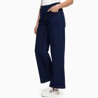 Girls' Deep Indigo Wide-Leg High Waist Jeans, गहरा नीला, small
