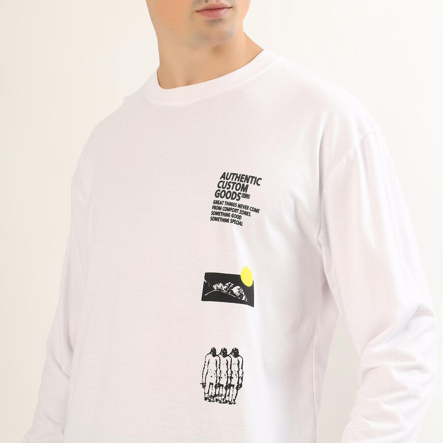 Men's Bright Snow White Crew Neck Casual T-Shirt, सफ़ेद, large image number null