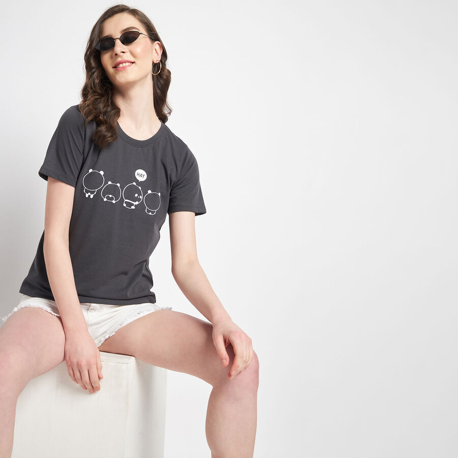 Round Neck T-Shirt, गहरा ग्रे, large image number null