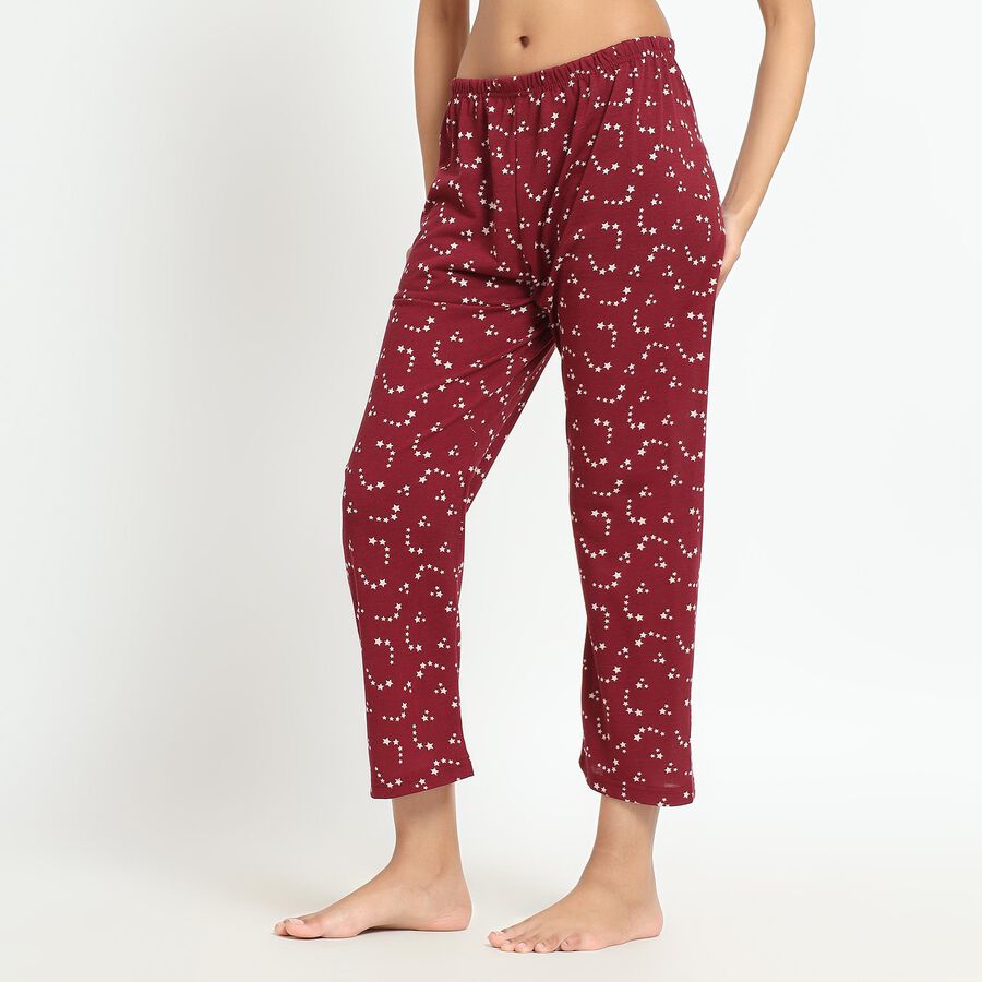 Ladies' Deep Maroon Star Printed Relaxed Fit Pyjama, Maroon, large image number null