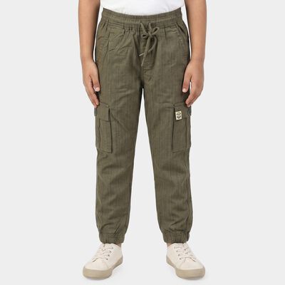 Boys' Olive Green Regular Fit Cargo Trousers