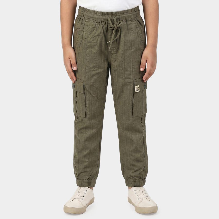 Boys' Olive Green Regular Fit Cargo Trousers, Olive, large