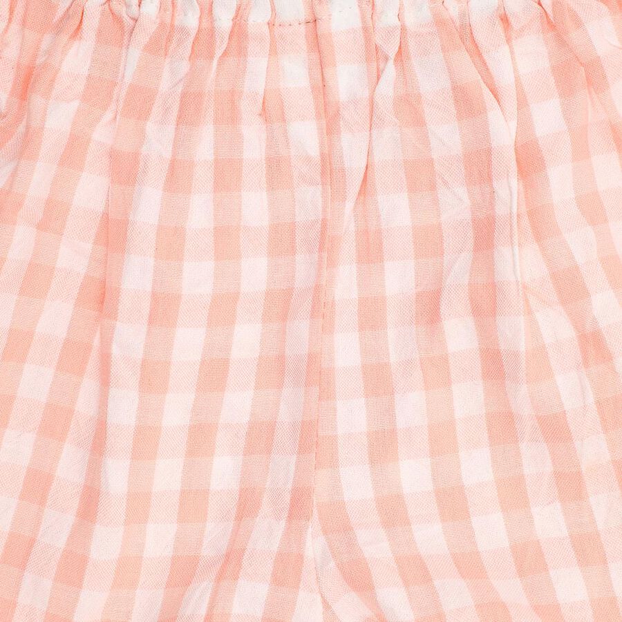 Infant Girl Peach Cotton Gingham Sleeveless Top and Bloomers Set, पीच, large image number null