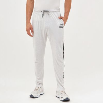Men's Light Ash Grey Regular Fit Side-Striped Track Pants