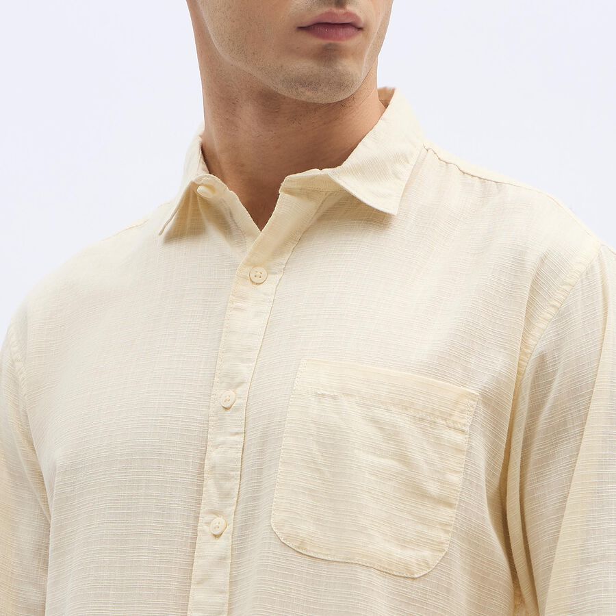 Men's Rich Eggshell White Cotton Classic Collar Casual Shirt, ऑफ व्हाइट, large