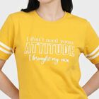Women Yellow Round Neck Regular T-Shirt, पीला, small