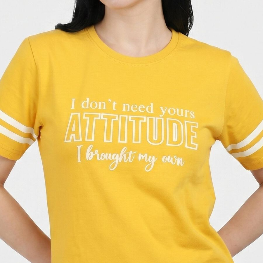 Women Yellow Round Neck Regular T-Shirt, पीला, large