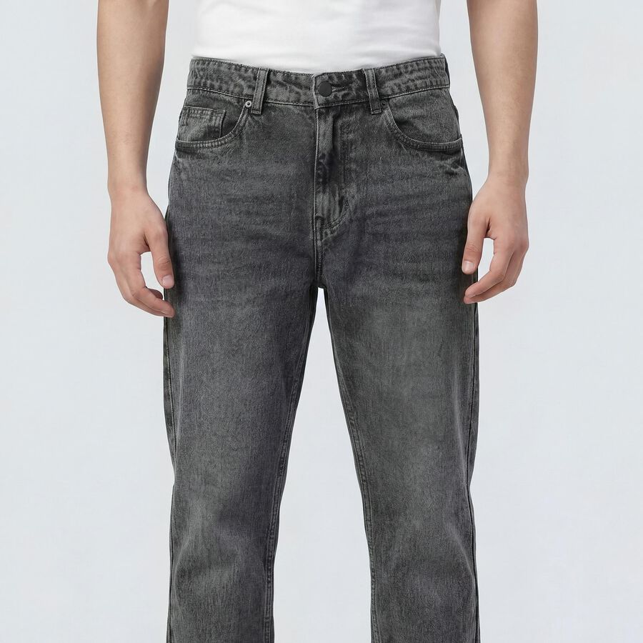 Men's Grey Regular Fit Washed Jeans, Light Grey, large