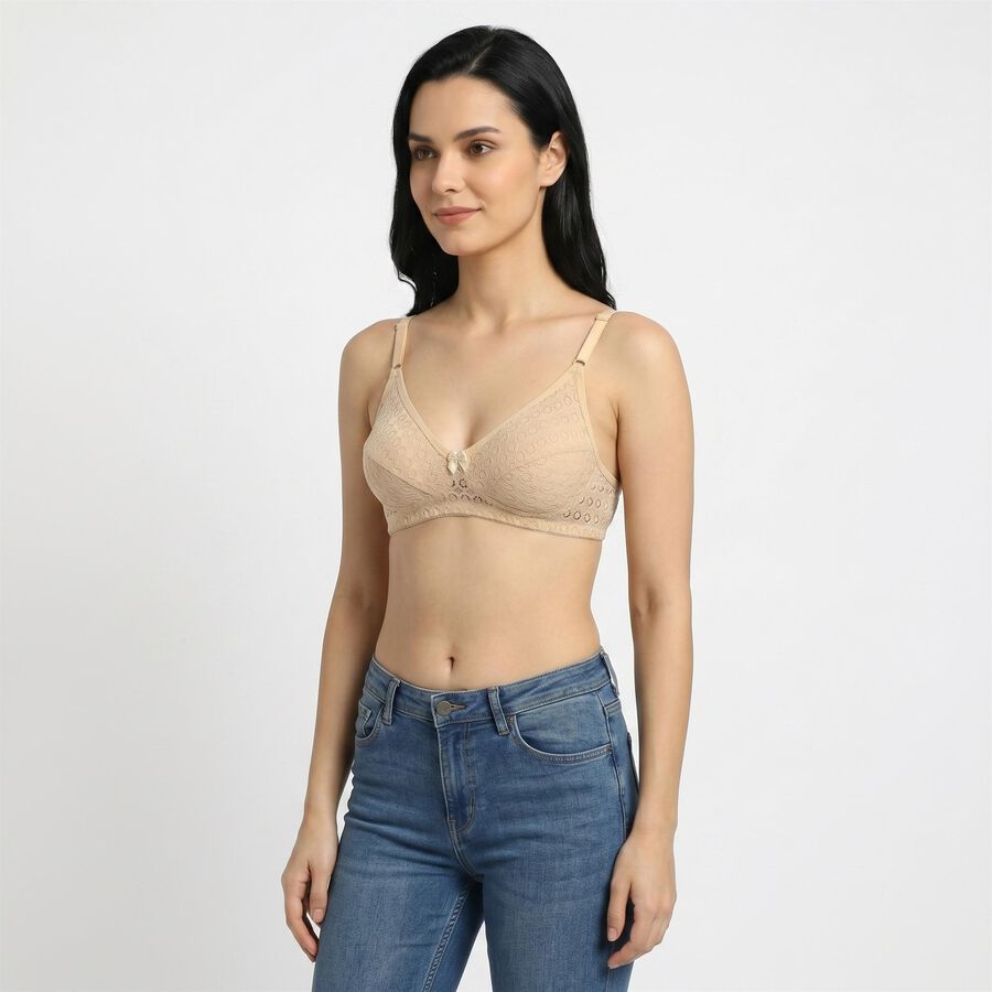 Women's Beige V-Neck Bralette Bra, गहरा पीला, large