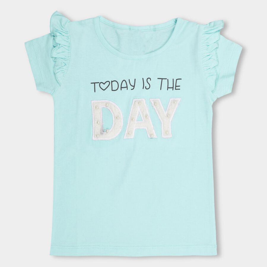 Girls' 100% Cotton T-Shirt , एक्वा, large image number null
