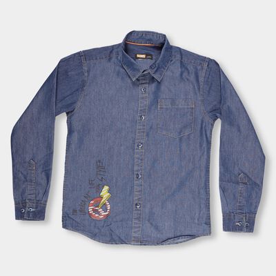 Boys Midnight Blue Casual Full Sleeve Classic Collar Shirt
