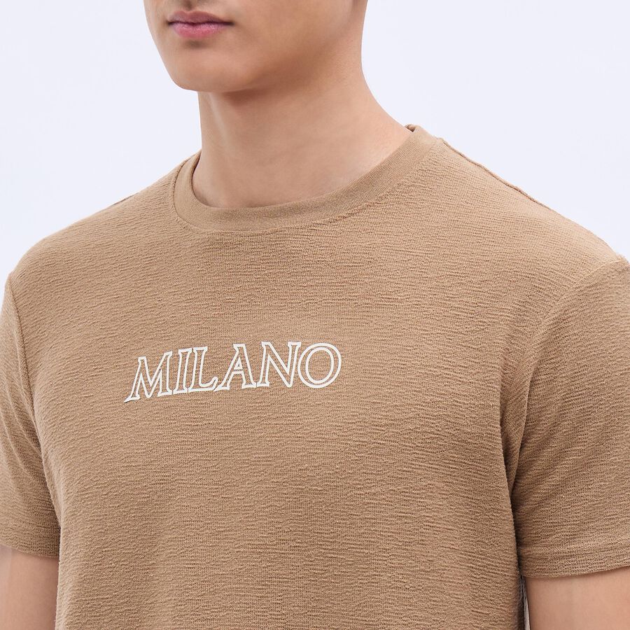 Men's Beige Round Neck T-Shirt, Beige, large image number null