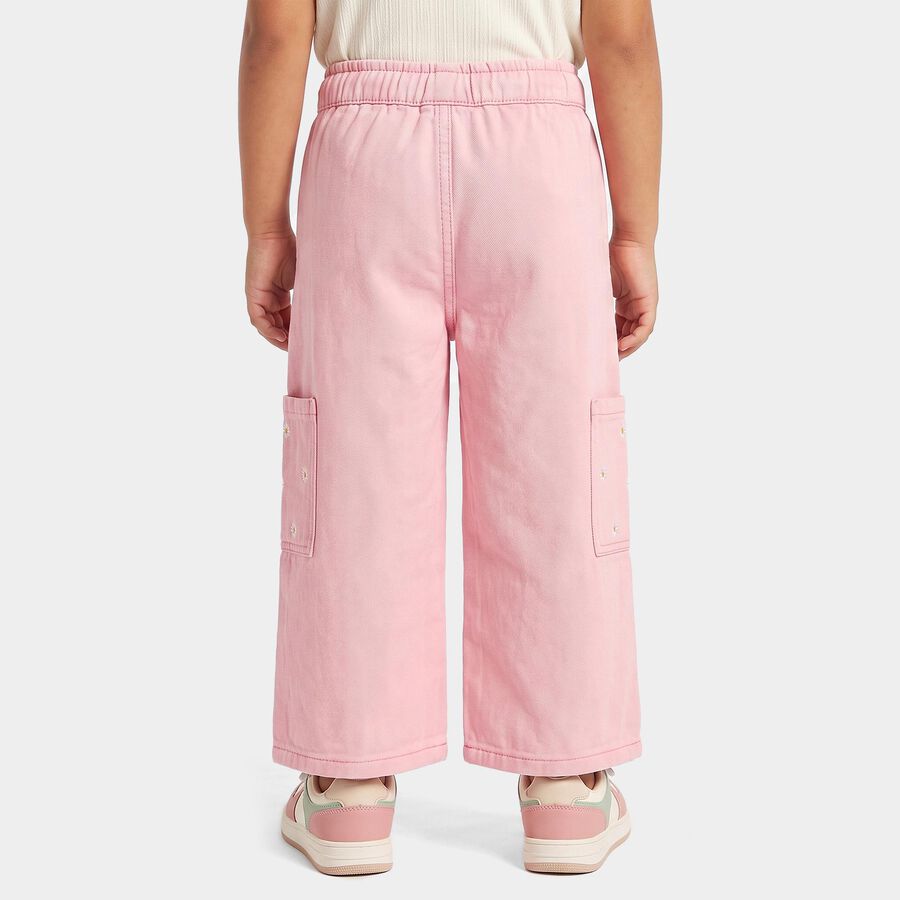 Girls Pink Cargo Fit Embroidered Jeans, हल्का गुलाबी, large