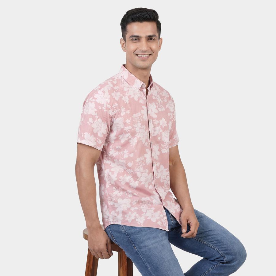 Men's Peach Cotton Spread Collar Classic Casual Shirt, Peach, large