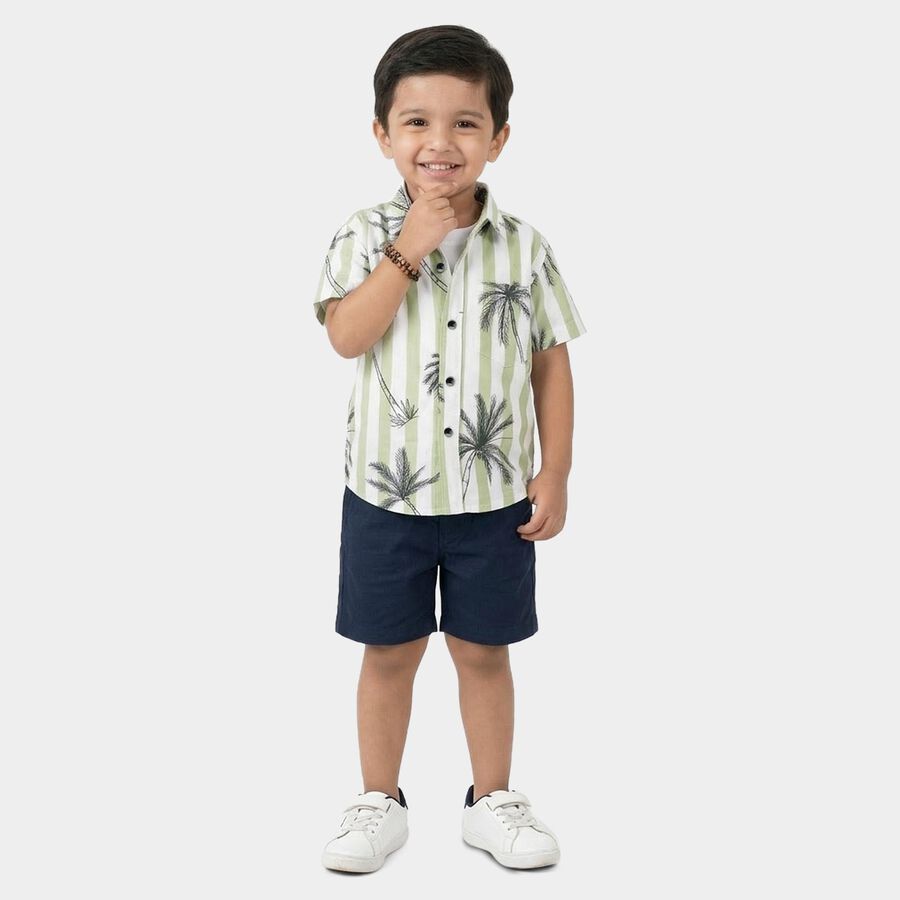 Boys Green Cotton Half Sleeve Classic Casual Shirt, Light Green, large