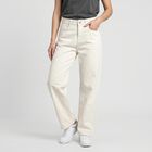 Women's White Straight Fit Solid Jeans, सफ़ेद, small