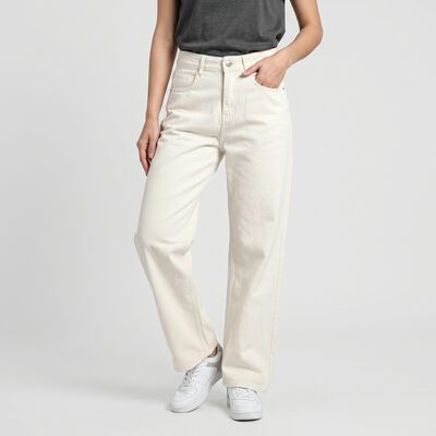 Women's White Straight Fit Solid Jeans