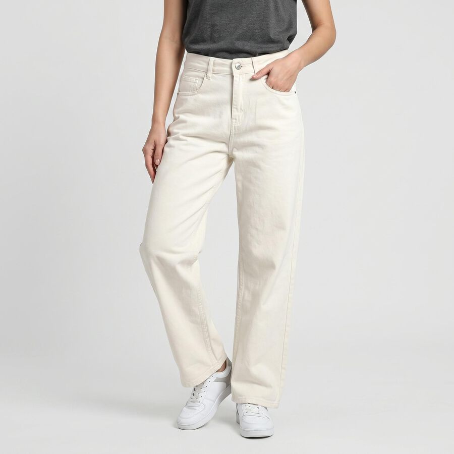 Women's White Straight Fit Solid Jeans, सफ़ेद, large