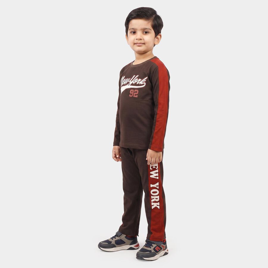 Boys Dark Grey 100% Cotton Crew Neck Graphic Print Baba Suit, Dark Grey, large