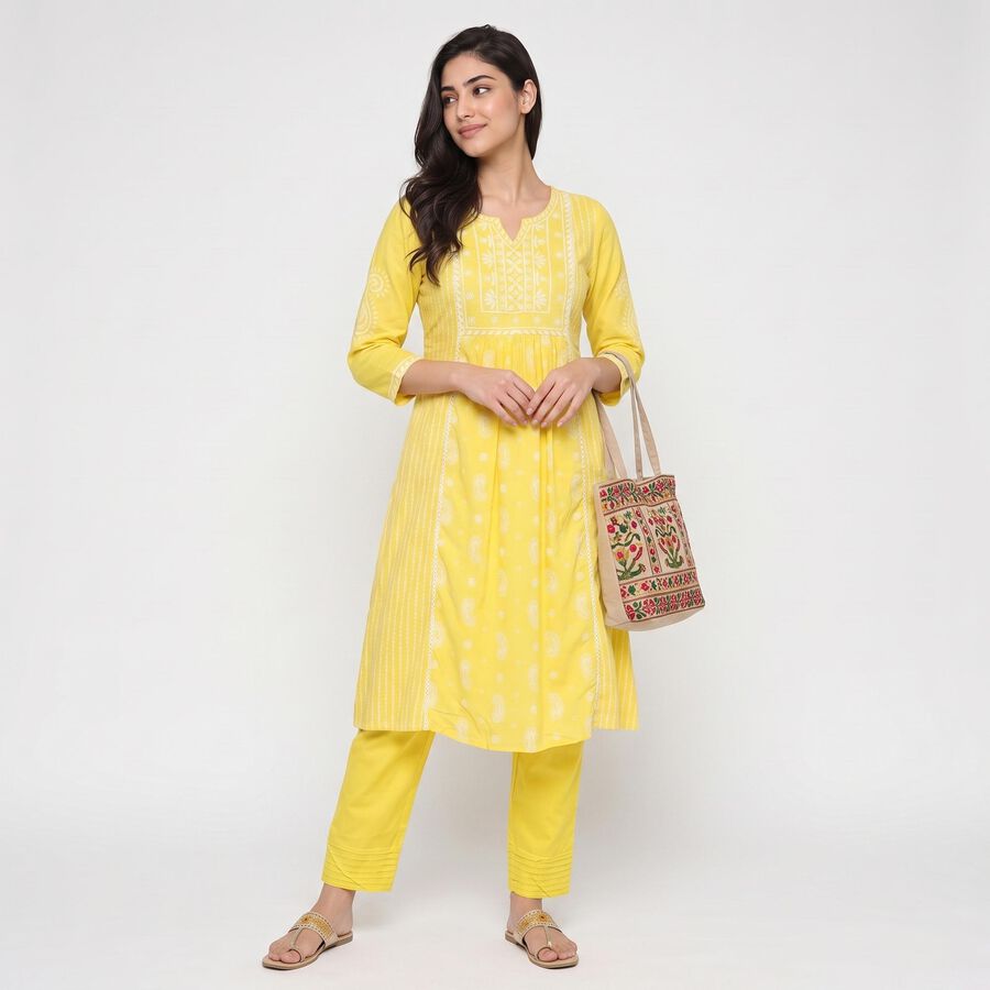 Women's Mustard Printed Ethnic Set, मस्टर्ड, large