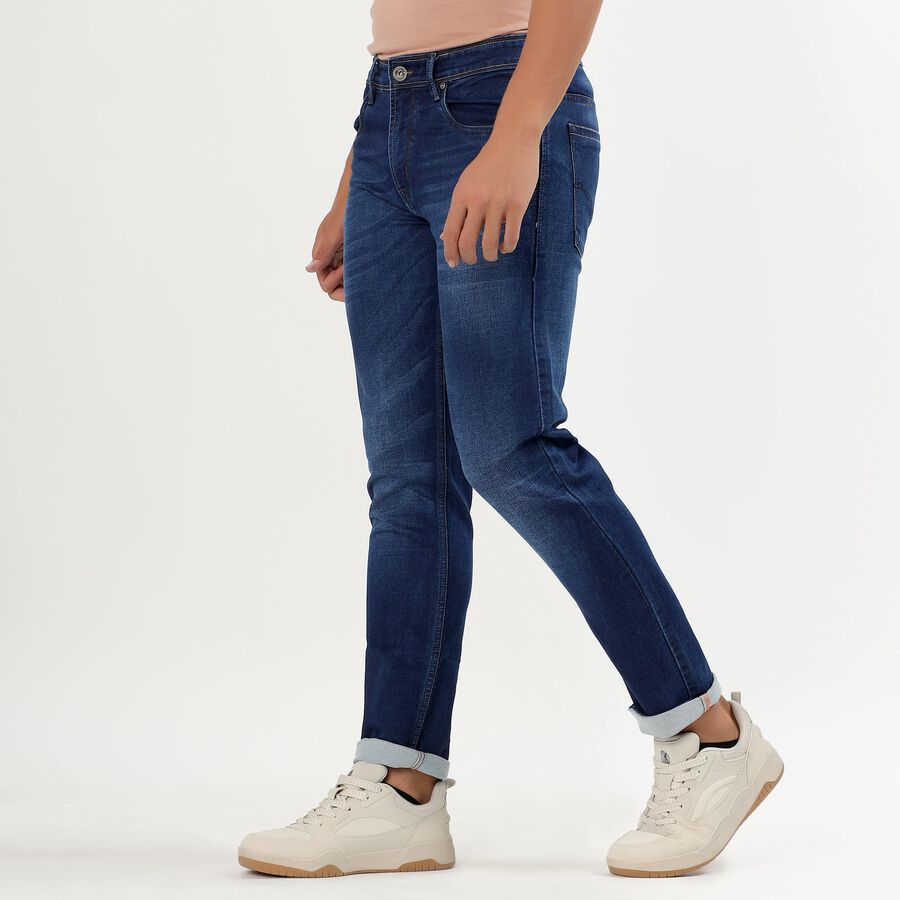 Men's Stonewashed Blue Slim Fit Five-Pocket Jeans, Mid Blue, large image number null