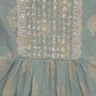 Girls Muted Sage Green Cotton Embroidered Kurta and Pants Fusion Set, Light Green, small image number null