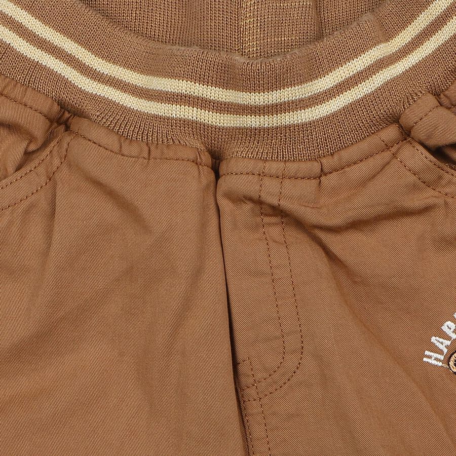 Infants Brown Jogger Fit Teddy Print Trousers, गहरा पीला, large