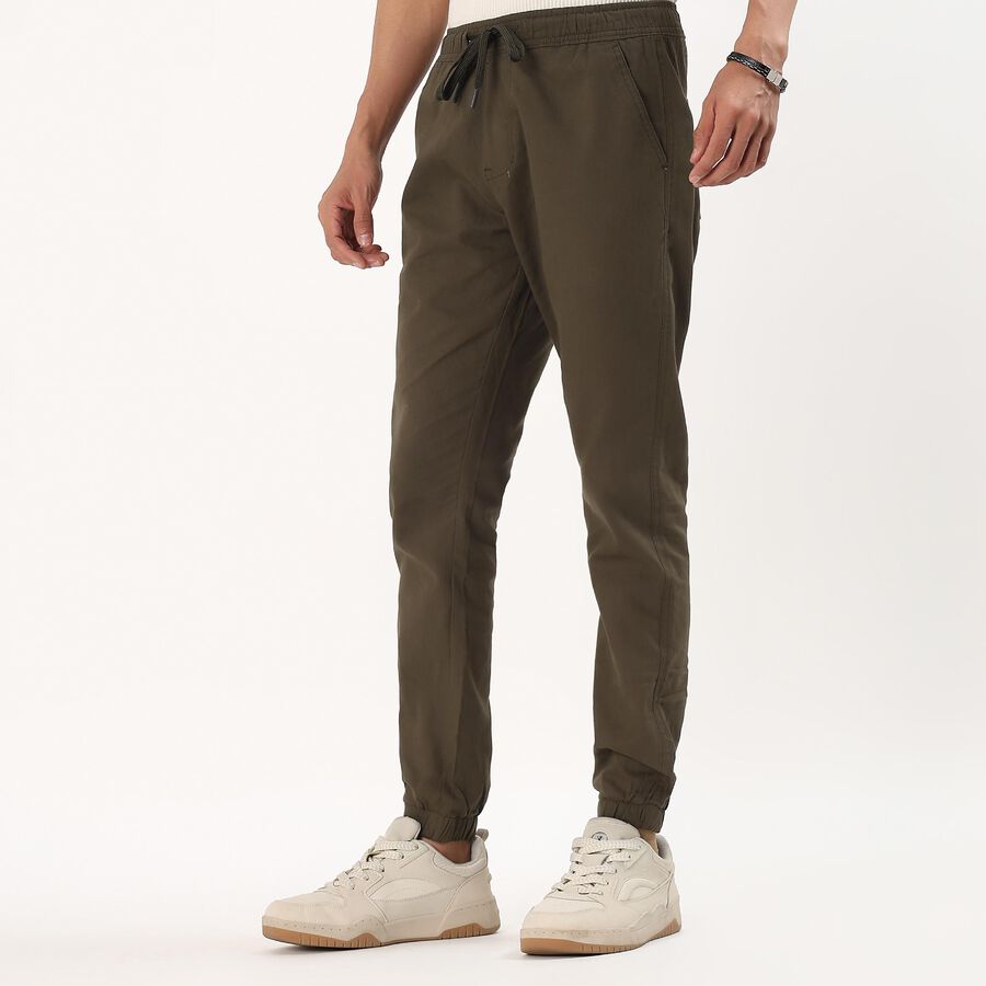 Men's Olive Green Relaxed Fit Jogger Trousers, Olive, large