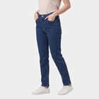 Women's Blue Straight Fit Clean Look Jeans, Mid Blue, small