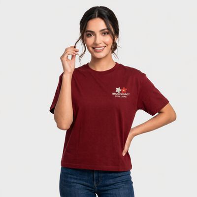 Ladies' Maroon Cotton Round Neck Regular T-Shirt
