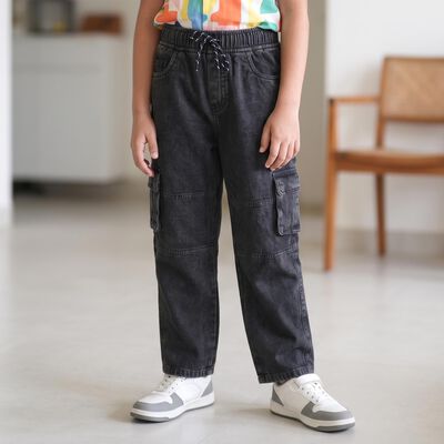 Boys' Black Relaxed Fit Cargo Jeans