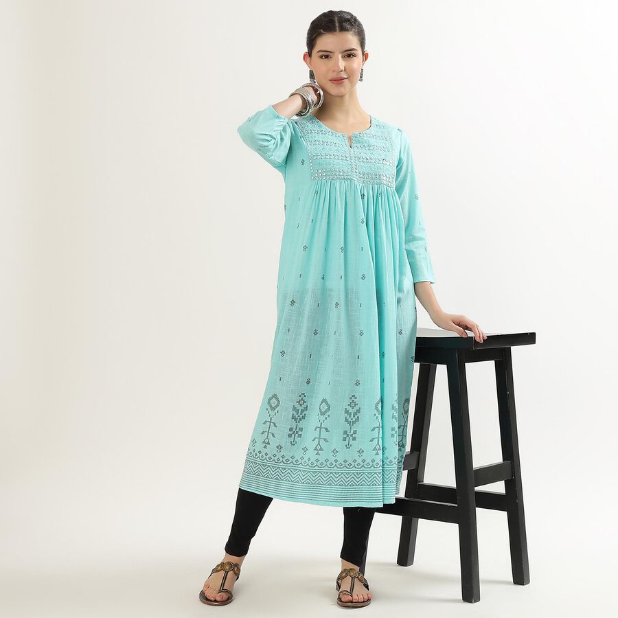 Ladies' 100% Cotton Kurta , Aqua, large image number null
